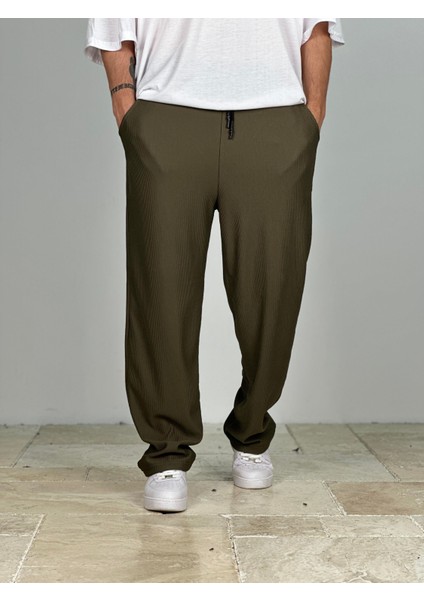 Fitilli Kumaş Haki Baggy Pantolon