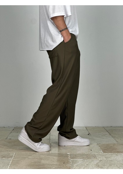 Fitilli Kumaş Haki Baggy Pantolon