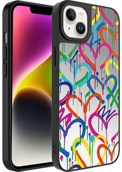 Apple iPhone 14 Plus Kılıf Aynalı Desenli Kamera Korumalı Parlak Tkdr Mirror Kapak-Kalp