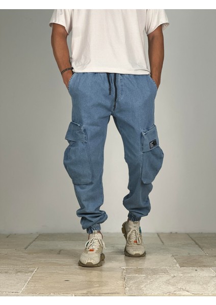 Premium Kalite Büyük Cepli Mavi Jogger Pantolon