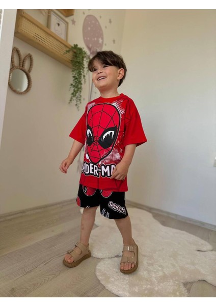 Erkek Çocuk Örümcek Adam Baskılı Şortlu Takım