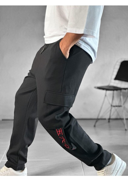 Kargo Cepli Chinese Detaylı Siyah Baggy Pantolon modelleri