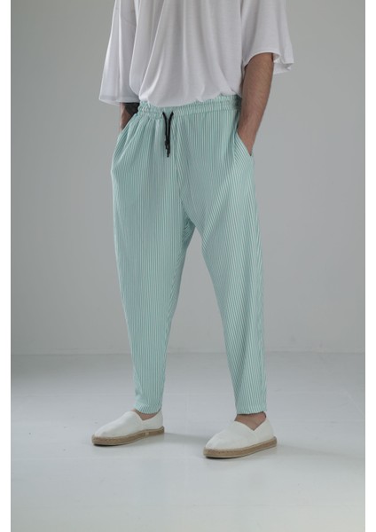 Yeşil Çizgili Bürümcük Kumaş Baget Pantolon fiyatları