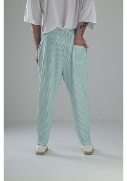 Yeşil Çizgili Bürümcük Kumaş Baget Pantolon fırsatları