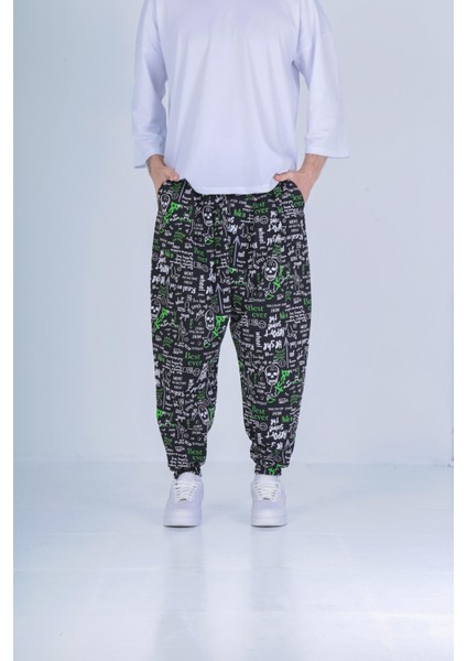 Sosyal Desenli Pileli Jogger