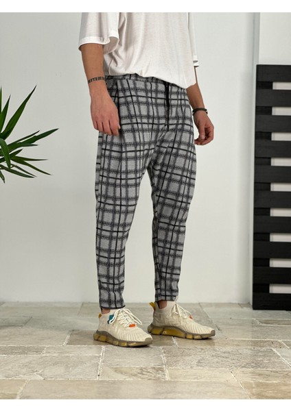 Pileli Ekose Havuç Kesim Pantolon