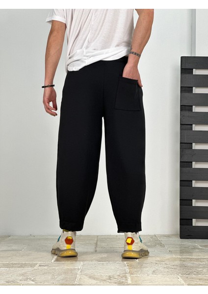 Double Paça Detaylı Siyah Pantolon