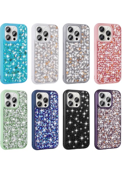 Apple iPhone 15 Pro Kılıf Parlak Taşlı Tasarım Tkdr Linea Kapak-Pembe