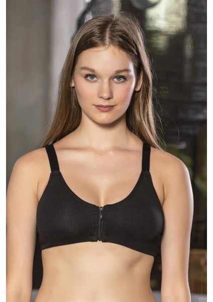 Fermuarlı Pamuklu Sporcu Sütyeni Siyah (BRF1061) fiyatları