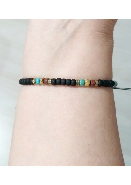 Hematit Doğaltaşlı Mat Siyah ve Desenli Miyuki Round Boncuklu Unisex Bileklik modelleri
