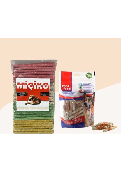 100LÜ Renkli Munchy Köpek Ödülü + Tavuklu Lokmalık Munchy 6cm 36LI