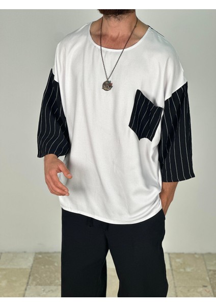 Fakir Kol Viscon Siyah Beyaz Oversize T-Shirt fiyatları