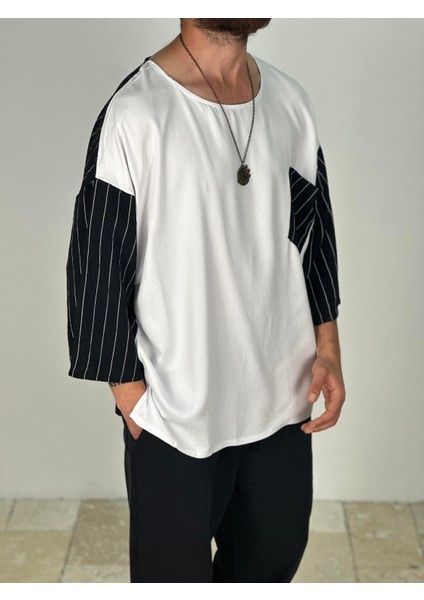 Fakir Kol Viscon Siyah Beyaz Oversize T-Shirt modelleri