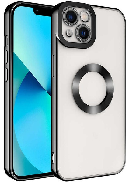 iPhone 14 Plus Uyumlu Kamera Korumalı Logo Gösteren Tkdr Omega Kapak-Siyah