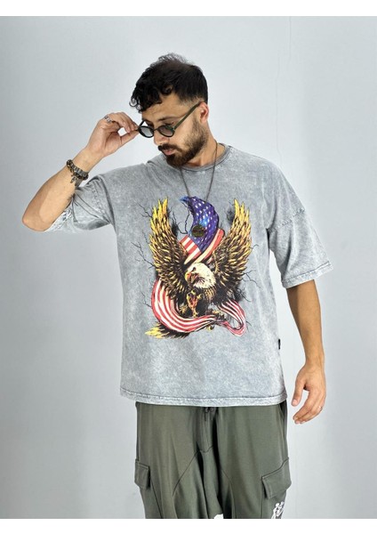 Erkek Yıkamalı Kumaş Baskılı T-Shirt fiyatları