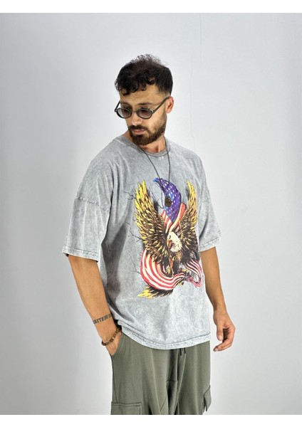 Erkek Yıkamalı Kumaş Baskılı T-Shirt modelleri