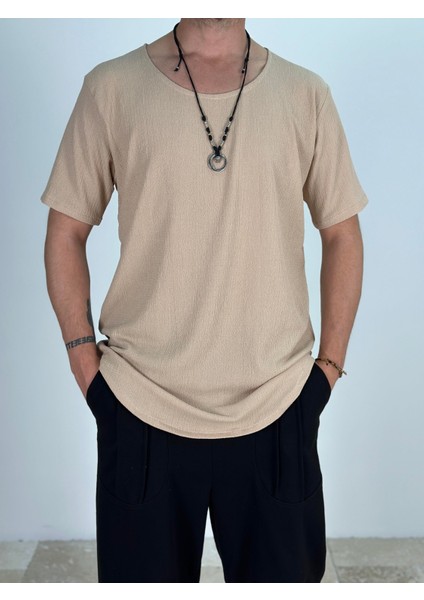 Lycralı Bej T-Shirt