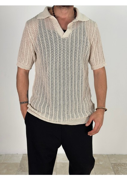 Örme Triko Polo Bej T-Shirt