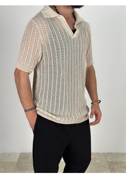 Örme Triko Polo Bej T-Shirt