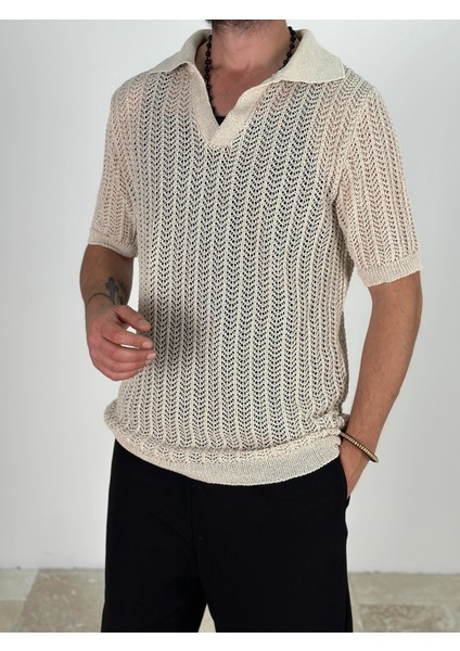 Örme Triko Polo Bej T-Shirt
