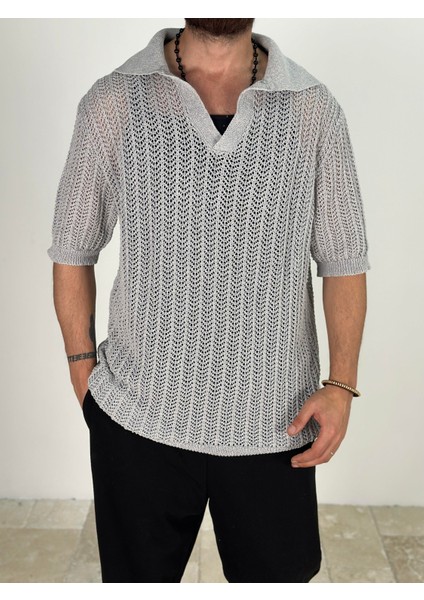 Örme Triko Polo Gri T-Shirt