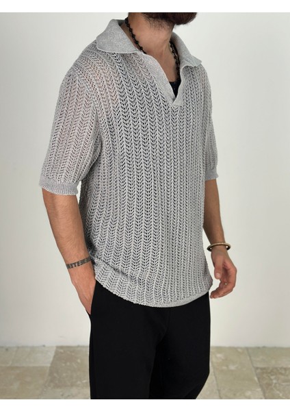 Örme Triko Polo Gri T-Shirt