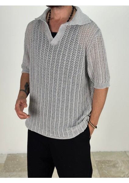 Örme Triko Polo Gri T-Shirt