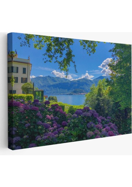 - Mor Çiçekler Arasındaki Göl Manzaralı Ev Duvar TABLOSU-3673 fiyatları