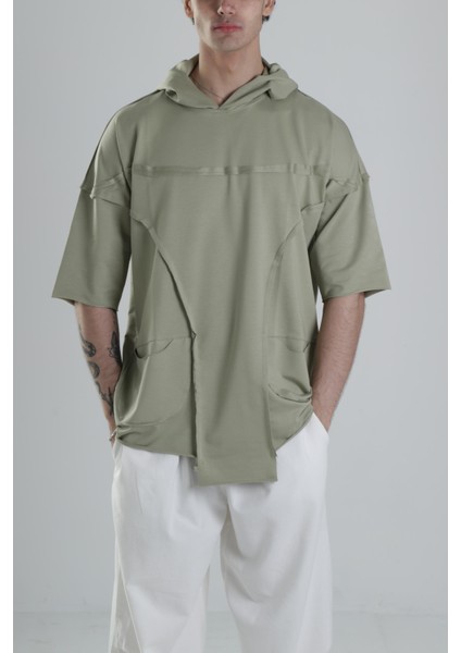 Avangart Yeşil Kapuşonlu T-Shirt