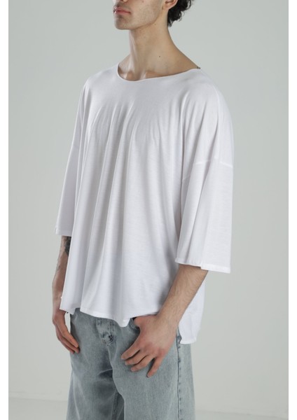 Fakir Kol Beyaz Oversize Viscon T-Shirt fiyatları