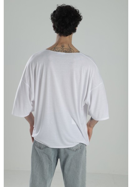 Fakir Kol Beyaz Oversize Viscon T-Shirt fırsatları