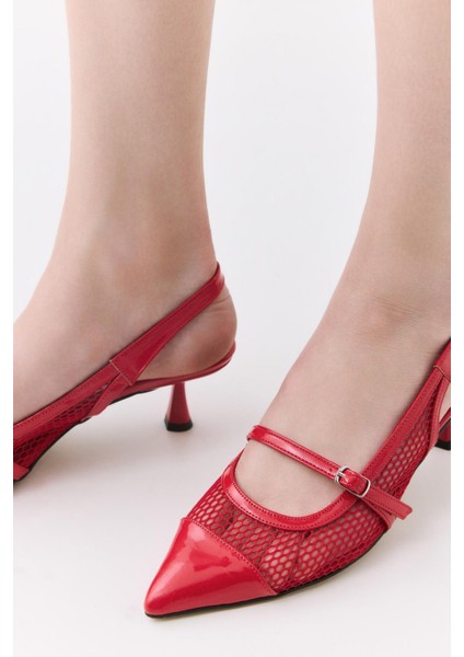 Kadın Rugan Kırmızı Fileli Stiletto fiyatları
