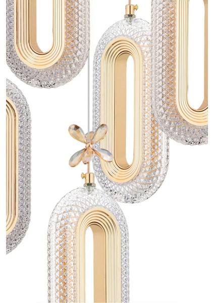 Alfa LED 5'li Gold 3 Renk Ledli Kristal Taşlı Modern LED Avize