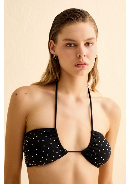 Parlak Taşlı Gipeli Siyah Halter Bikini Takım fiyatları