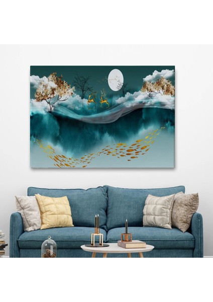 - Ormanda Koşan Geyiklerin Dijital Sanatı Kanvas TABLO-5040