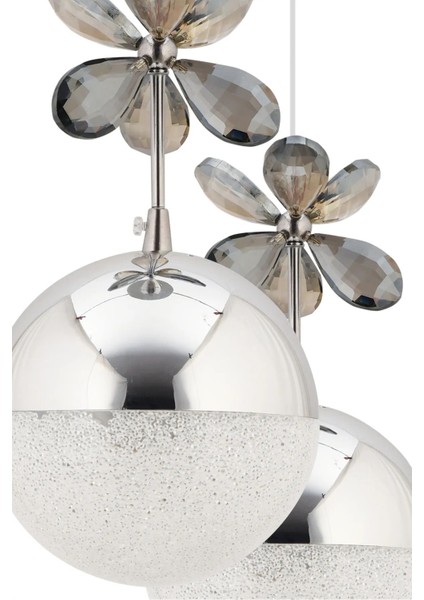Kelebek 4'lü Gümüş Sarkıt 3 Renk Kademeli Ledli Kristal Taşlı Modern LED Avize