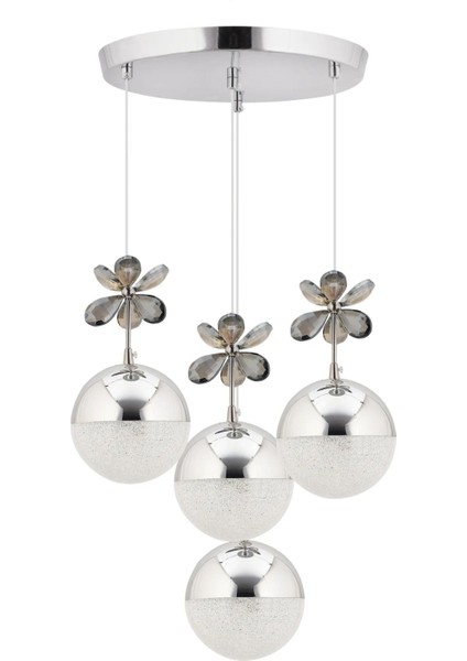 Kelebek 4'lü Gümüş Sarkıt 3 Renk Kademeli Ledli Kristal Taşlı Modern LED Avize