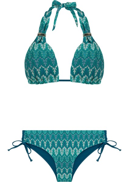 Uzun Üçgen Renkli Triko Bikini Takım