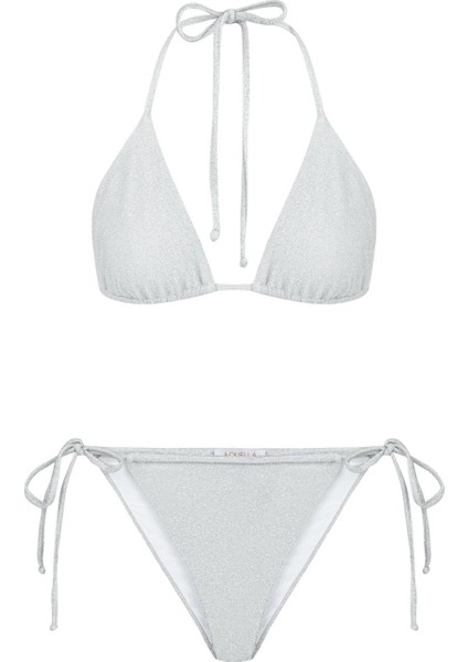 Su Yeşili Parlak Simli Üçgen Bikini Takım