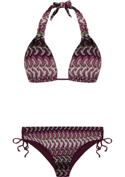 Uzun Üçgen Renkli Triko Bikini Takım