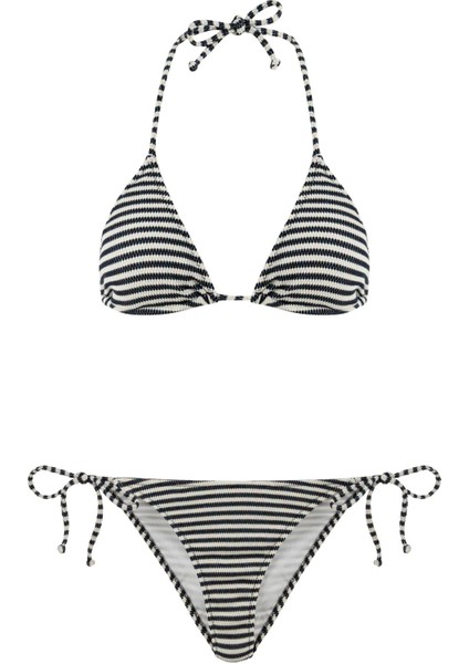 Lacivert Dokulu Üçgen Bikini Takım