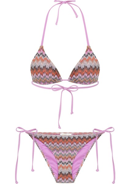 Triko Örme Çok Renkli Üçgen Bikini Takım