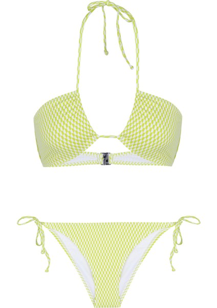 Halter Yaka Desenli Bikini Takım