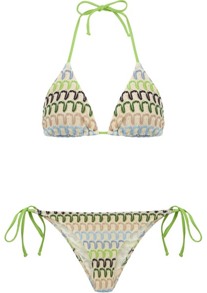 Renkli Triko Üçgen Bikini Takım