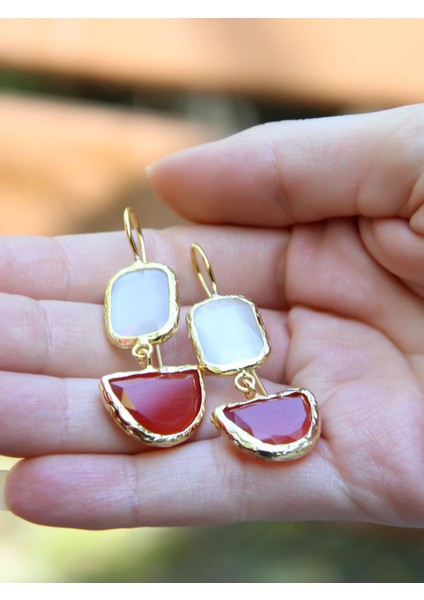 Ikili Model Kedigözü Cam Sallantılı Kadın Küpe EUKU26K