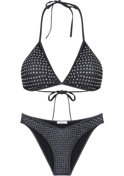 Renkli Simli Triko Üçgen Bikini Takım