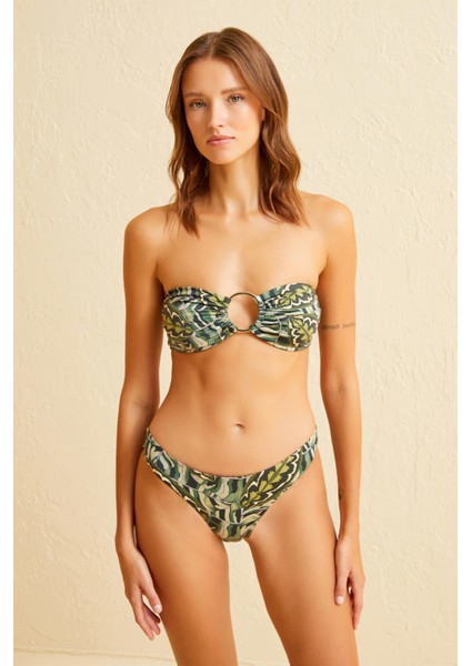 Tokalı Yeşil Desenli Straplez Bikini Takım modelleri