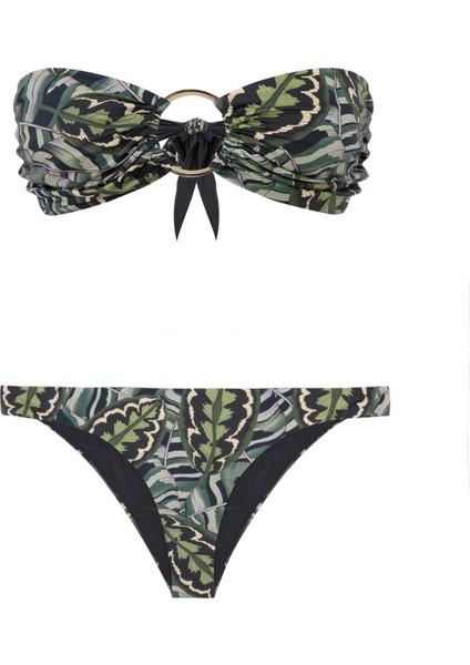 Tokalı Yeşil Desenli Straplez Bikini Takım indirimleri