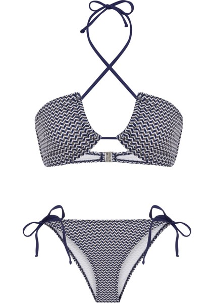 Halter Yaka Desenli Bikini Takım