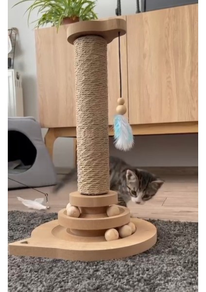 Kedi Tırmalama ve Ahşap Toplu Kedi Oyuncağı 41 cm